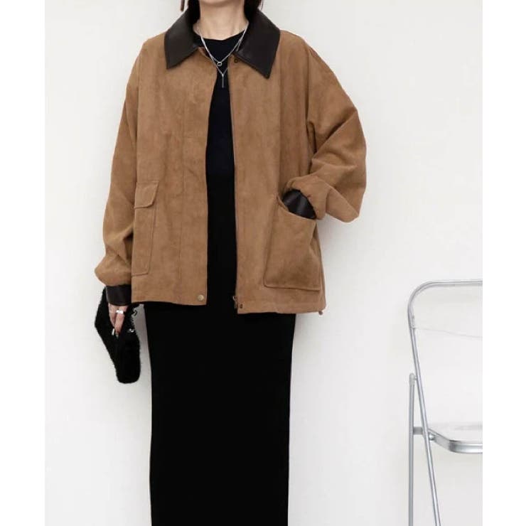 襟配色フェイクスエードジャケット 秋 冬 M | aquagarage | 詳細画像8 