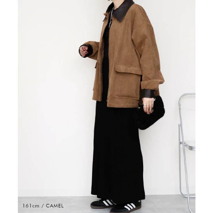 襟配色フェイクスエードジャケット 秋 冬 M | aquagarage | 詳細画像10 