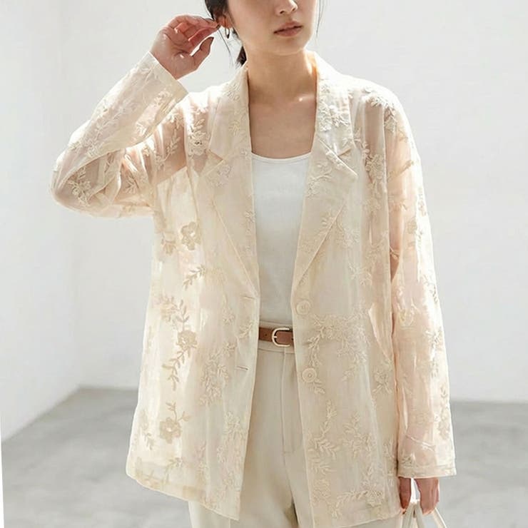 アイボリー | 花柄刺繍テーラードジャケットレディース 春 夏 | aquagarage