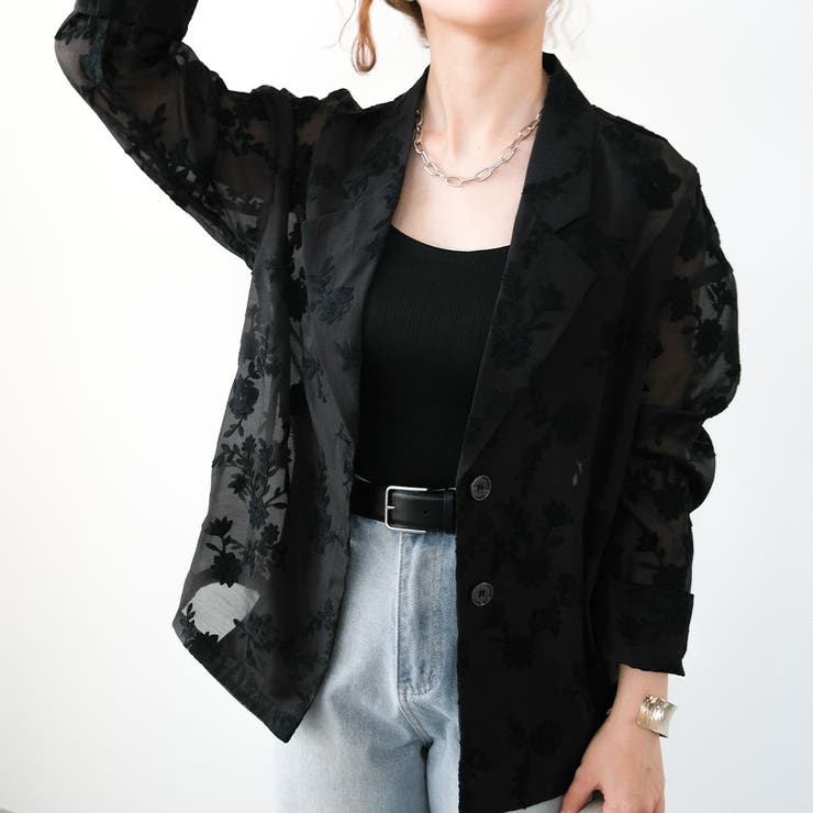ブラック | 花柄刺繍テーラードジャケットレディース 春 夏 | aquagarage