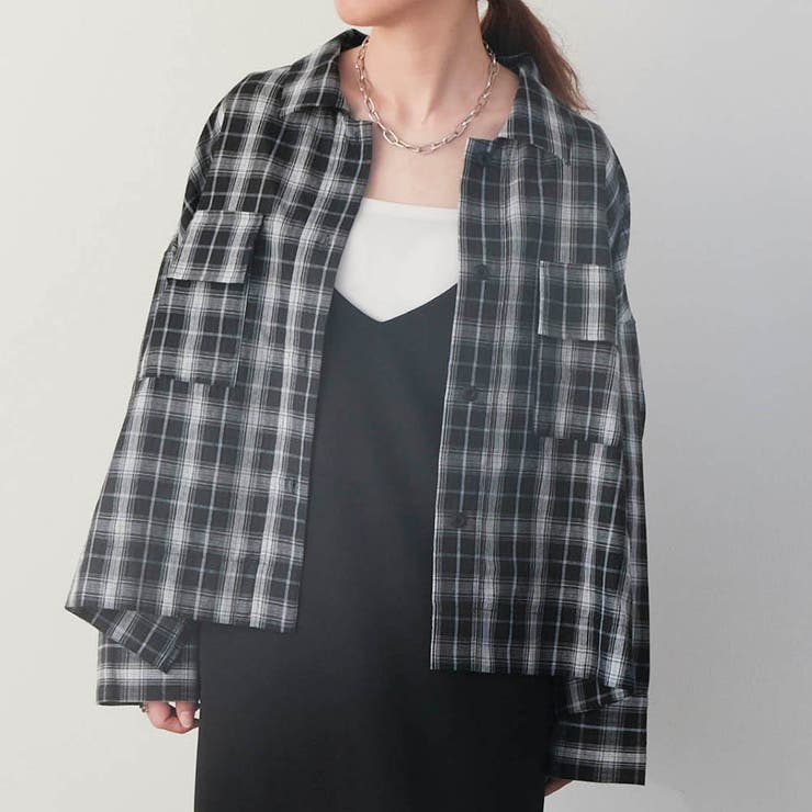 ブラック | シアーチェックオーバーサイズシャツ 春 夏 秋 M | aquagarage