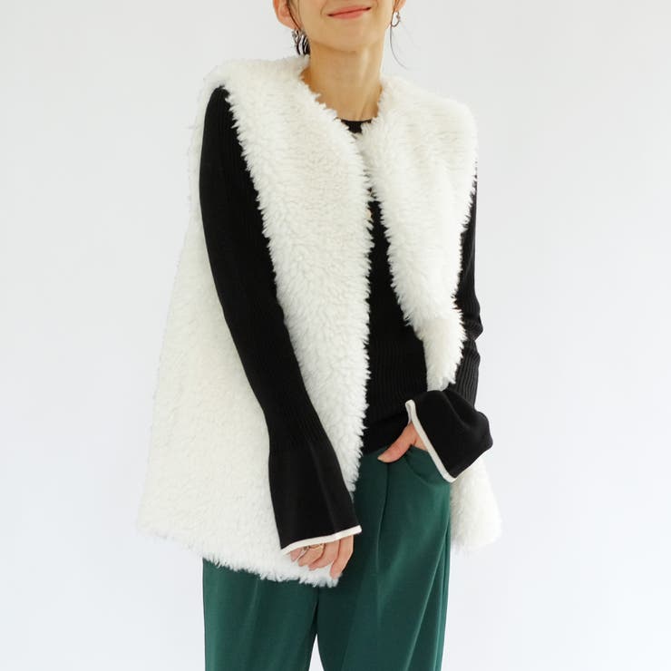 プードルフェイクファーロングベスト 春 秋 冬 M[品番：QU000007686