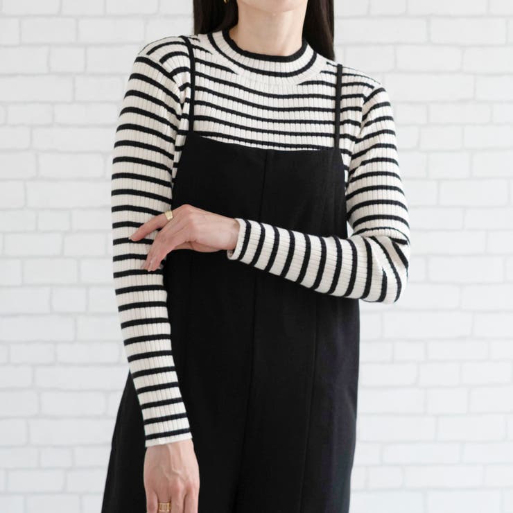 アイボリー×ブラック | 柔らかな生地で肌触りのいいボーダー柄ハイネックカットソー | aquagarage
