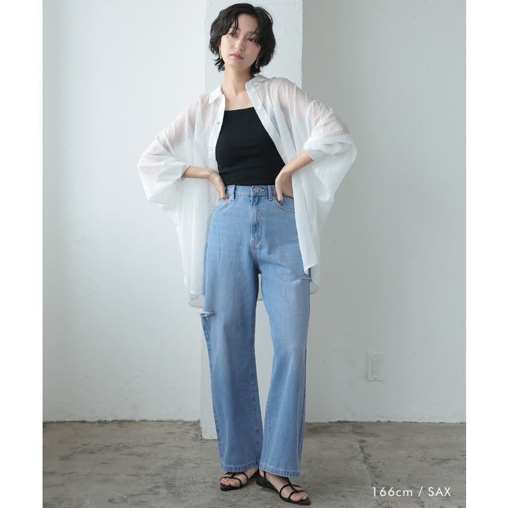 トレンドを着こなせるダメージストレートデニムパンツ | aquagarage | 詳細画像3 