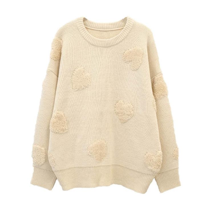 アイボリー | ニードルパンチハート柄ニットトップス | aquagarage