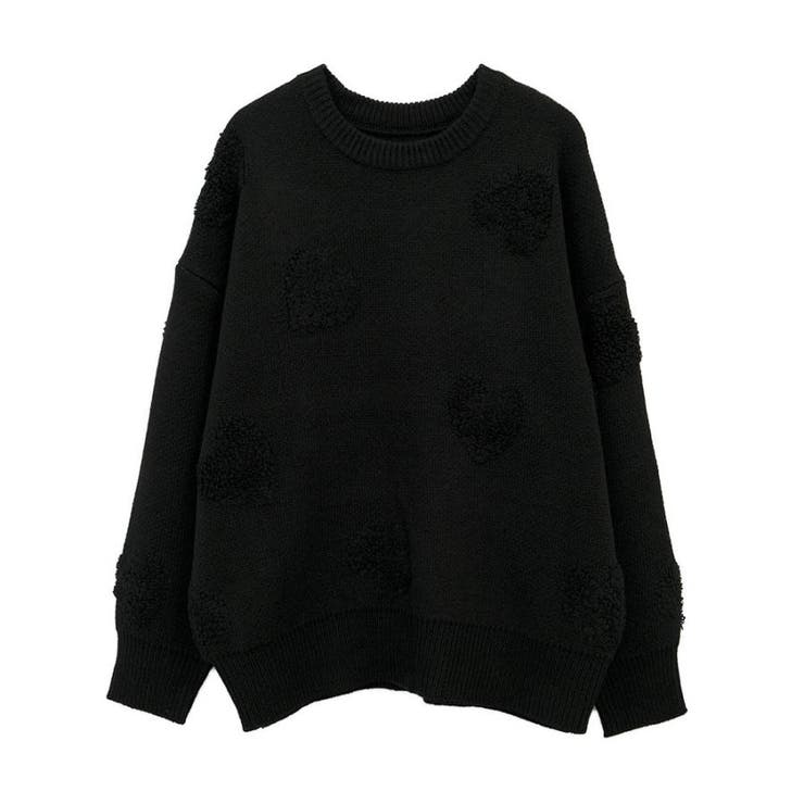 ブラック | ニードルパンチハート柄ニットトップス | aquagarage