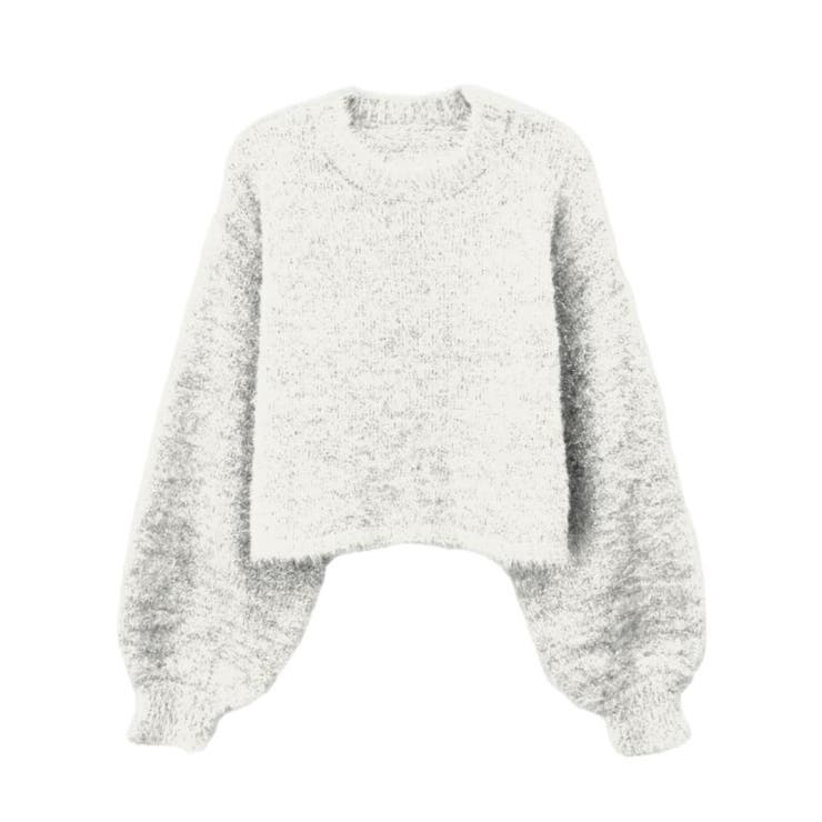 アイボリー | ラメフェザーハイネックショート丈ニットトップス | aquagarage