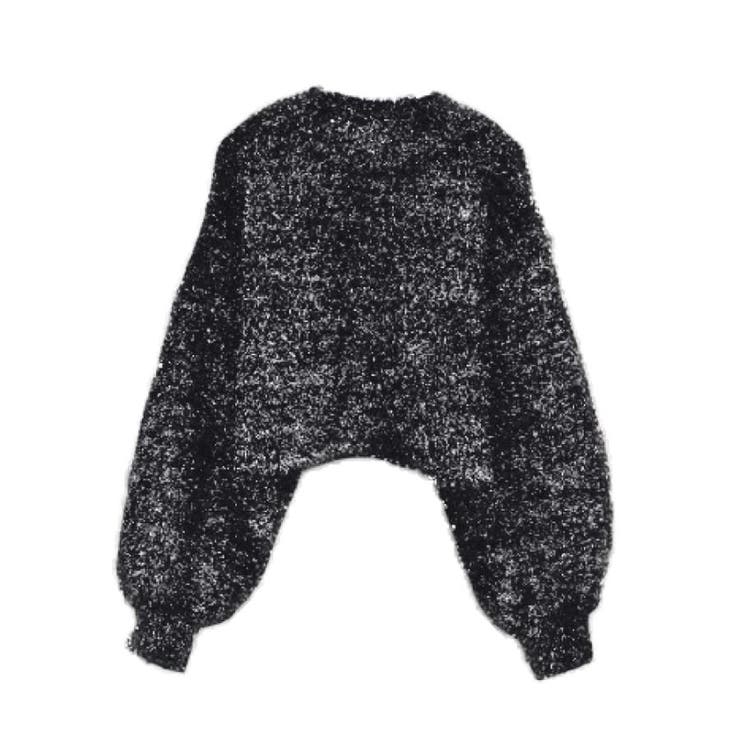 ブラック | ラメフェザーハイネックショート丈ニットトップス | aquagarage