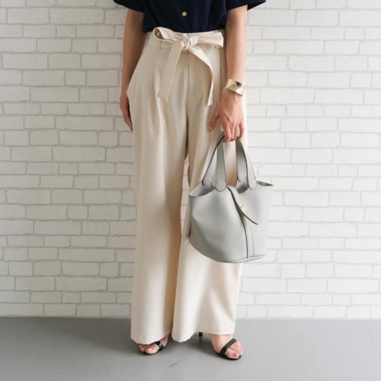 アイボリー | キレイめスタイルを叶えるリネンライクリボン付きストレートパンツ | aquagarage