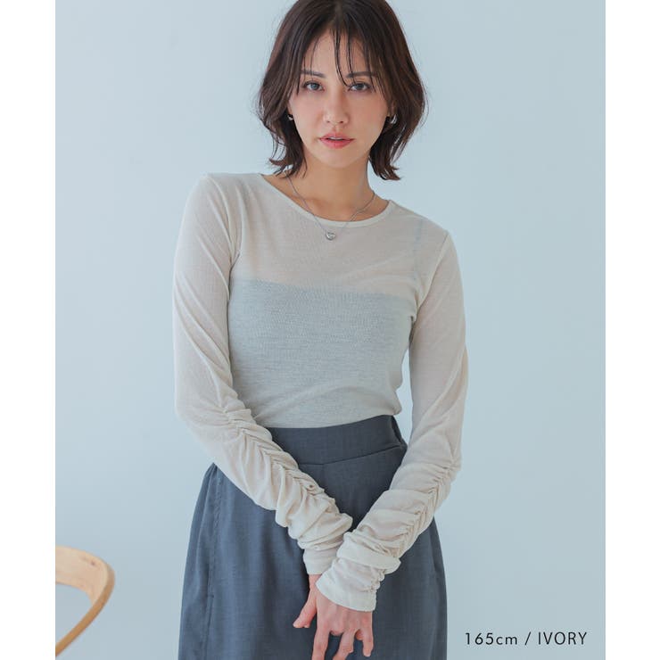 袖シャーリングフラッフィーシアートップス | aquagarage | 詳細画像6 
