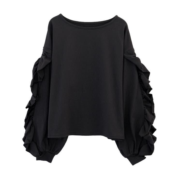 チャコール | フリルスリーブカットソー コットン100％ 綿100％ | aquagarage