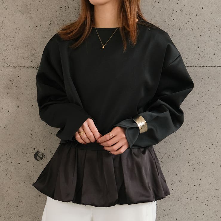 ブラック | バルーンレイヤードトップス 春  秋  冬 M | aquagarage
