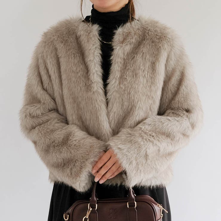 アイボリー | ノーカラーファージャケット 秋 冬 M | aquagarage