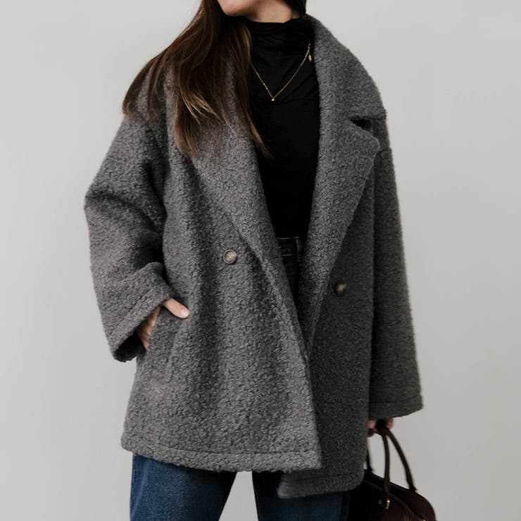 グレー | フェイクリングウールダブルテーラードコート 秋 冬 M | | aquagarage