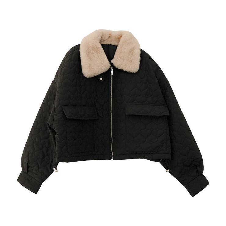 ブラック | ハートキルトファーカラーショートブルゾン  秋 冬 M | aquagarage