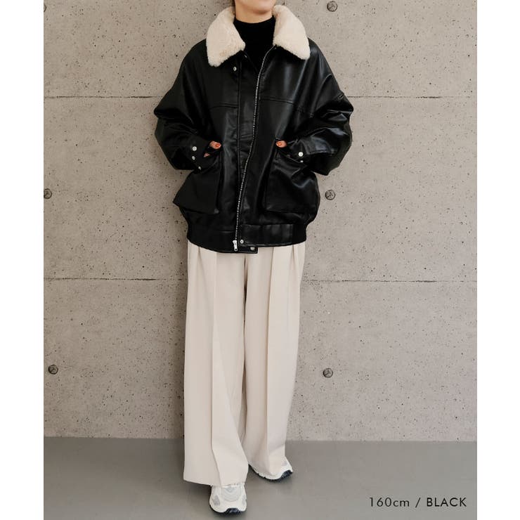 ティペット付きフェイクレザーブルゾン 秋 冬 M[品番：QU000008387