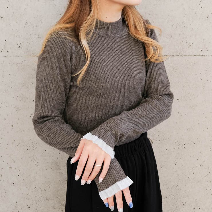 杢ブラウン | 袖先シアーハイゲージニットトップス  春  秋  冬 M レディース | aquagarage