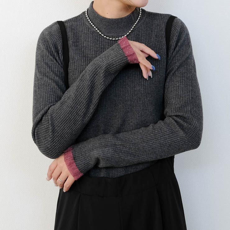 杢チャコール | 袖先シアーハイゲージニットトップス  春  秋  冬 M レディース | aquagarage