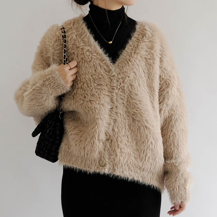 モカ | フェザーニットカーディガン 秋 冬 M  レディース | aquagarage