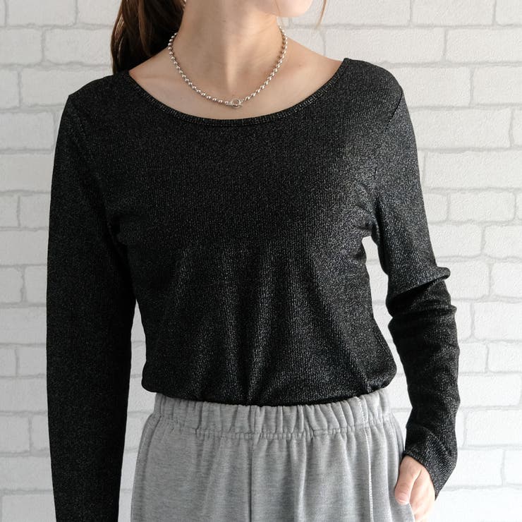 ブラック | 2wayラメカットソー 春 夏 秋 M レディース | aquagarage