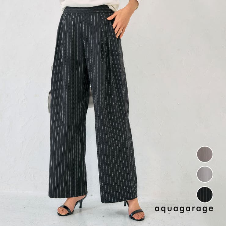 ツータックストライプワイドパンツ 春 夏 秋 冬 M | aquagarage | 詳細画像1 