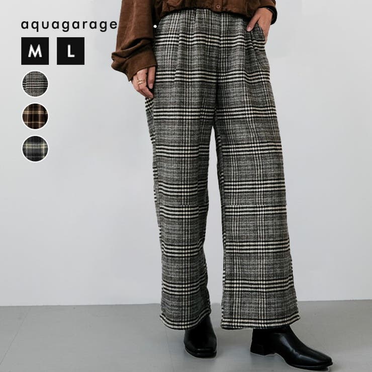 チェック柄ワイドパンツ 春 夏 秋 冬 M L | aquagarage | 詳細画像1 