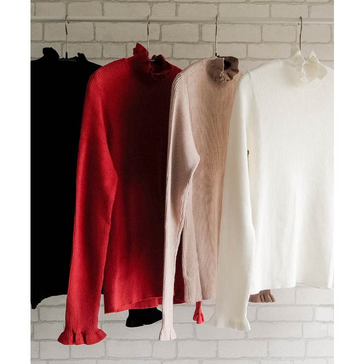 ネック袖口フリルニットトップス 春 秋 冬 M L レディース | aquagarage | 詳細画像2 