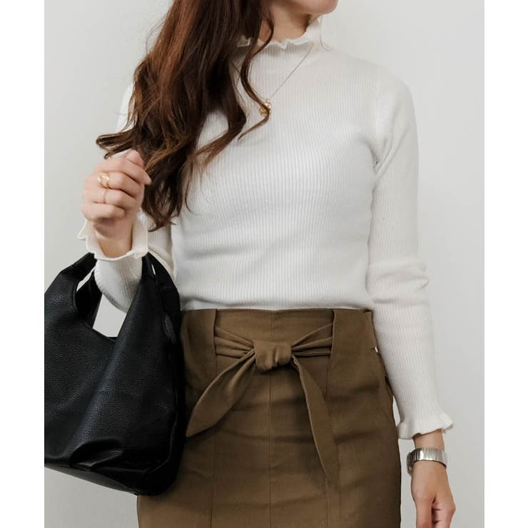 ネック袖口フリルニットトップス 春 秋 冬 M L レディース | aquagarage | 詳細画像3 