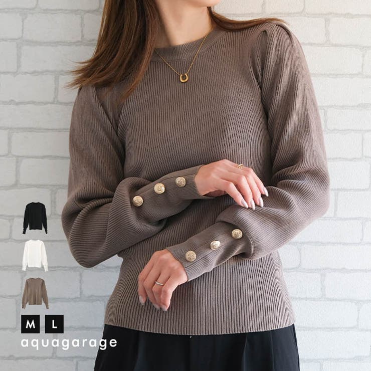パワショル袖ボタンニット 春 秋 冬 M L レディース | aquagarage | 詳細画像1 
