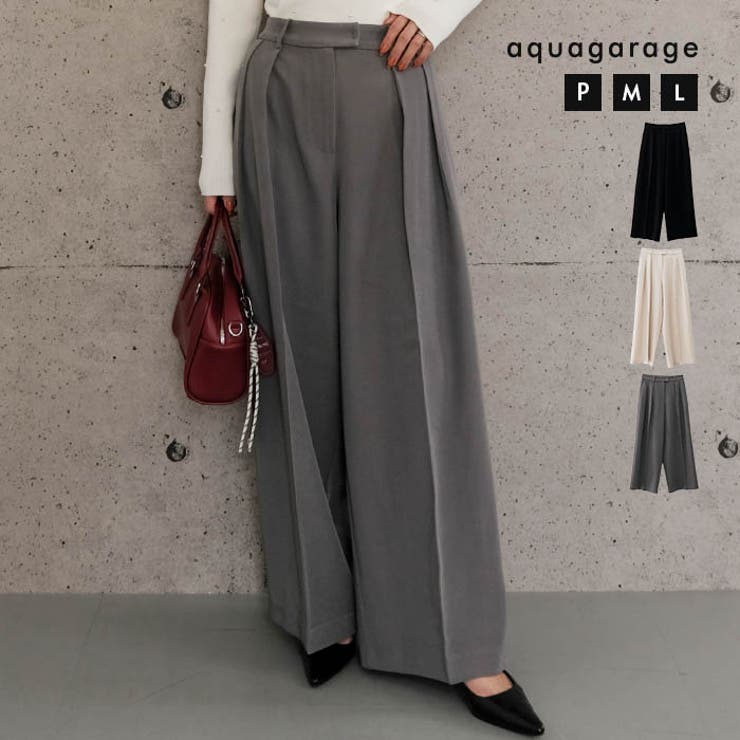 きちんと感がありながらもリラクシーな雰囲気を兼ね備えているタックワイドパンツ | aquagarage | 詳細画像1