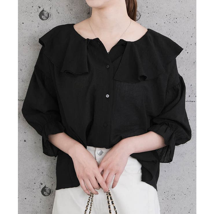 2wayラッフルフリル襟ブラウス 春 夏 秋[品番：QU000008264