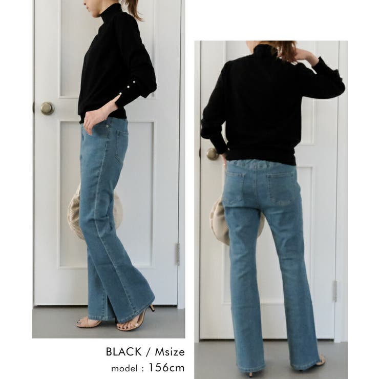 袖口にあしらわれたパールの飾りボタンがオシャレ♪プチハイネックニットトップス | aquagarage | 詳細画像16 