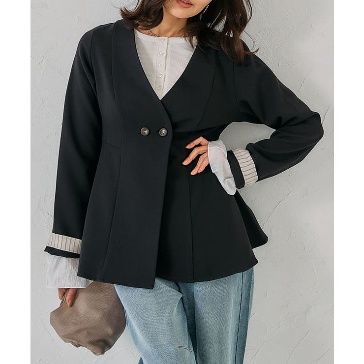 ノーカラーウエストシェイプペプラムジャケット 春 秋 M | aquagarage | 詳細画像4 