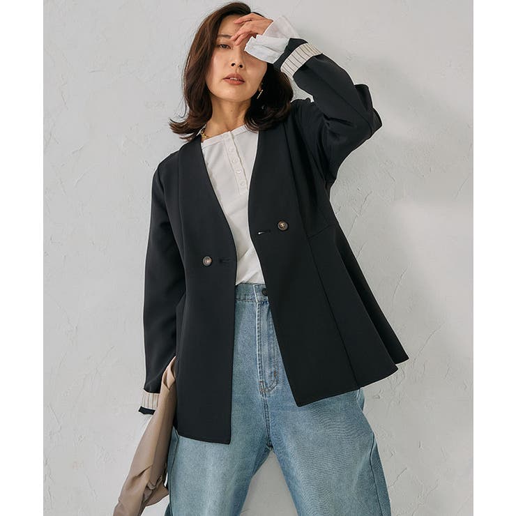 ノーカラーウエストシェイプペプラムジャケット 春 秋 M | aquagarage | 詳細画像5 