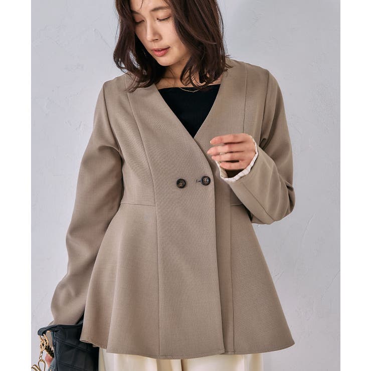 ノーカラーウエストシェイプペプラムジャケット 春 秋 M | aquagarage | 詳細画像7 