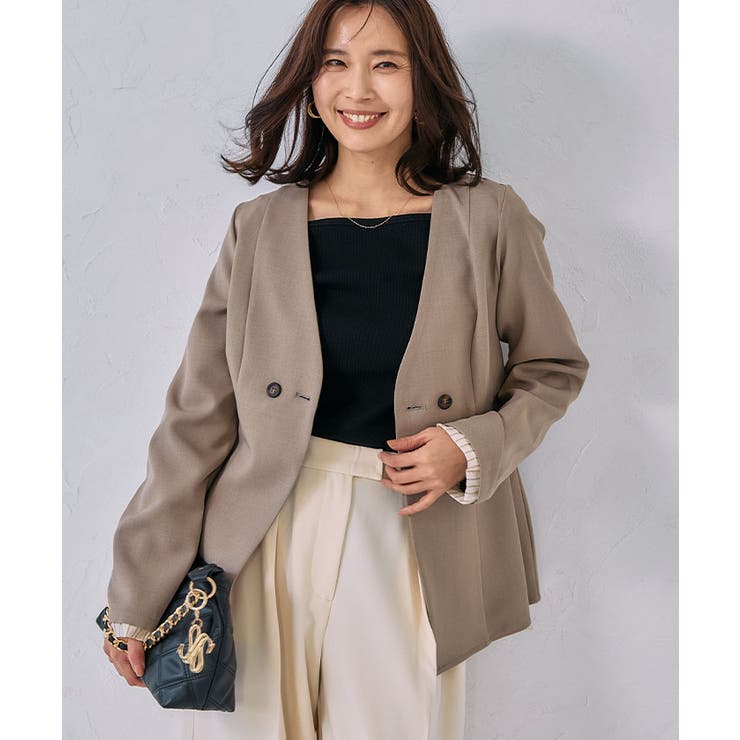 ノーカラーウエストシェイプペプラムジャケット 春 秋 M | aquagarage | 詳細画像8 