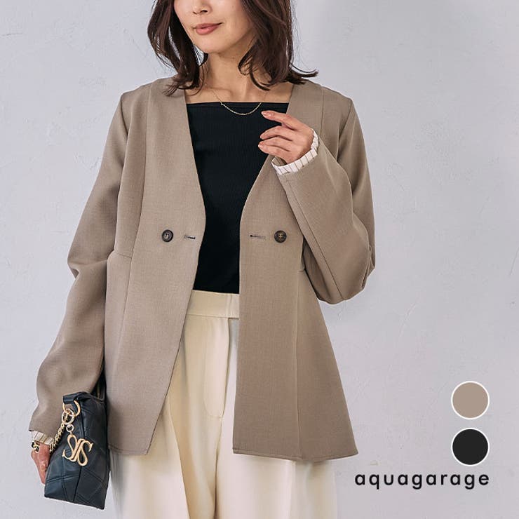 ノーカラーウエストシェイプペプラムジャケット 春 秋 M | aquagarage | 詳細画像1 