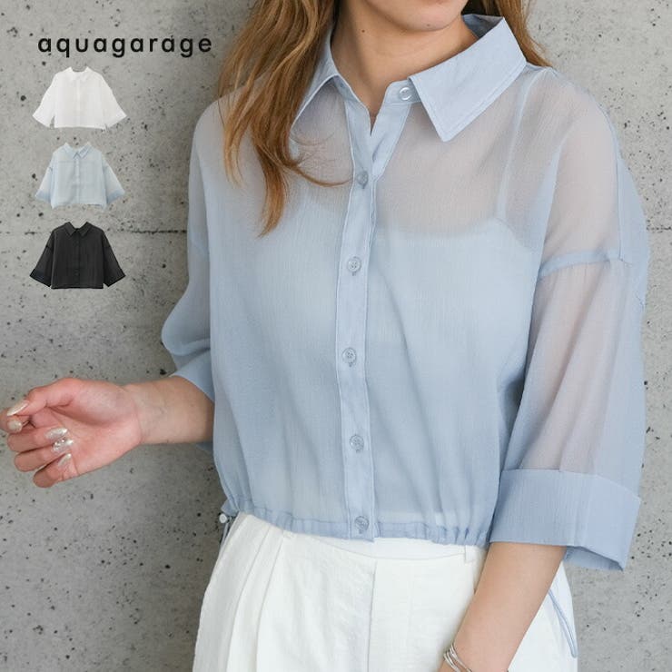 裾ドロストワイドスリーブシアーシャツ  レディース 春 秋 冬 | aquagarage | 詳細画像1 