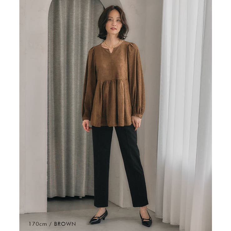 スエードキーネックペプラムトップス  レディース 春 秋 冬 M | aquagarage | 詳細画像8 