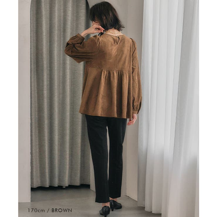 スエードキーネックペプラムトップス  レディース 春 秋 冬 M | aquagarage | 詳細画像9 