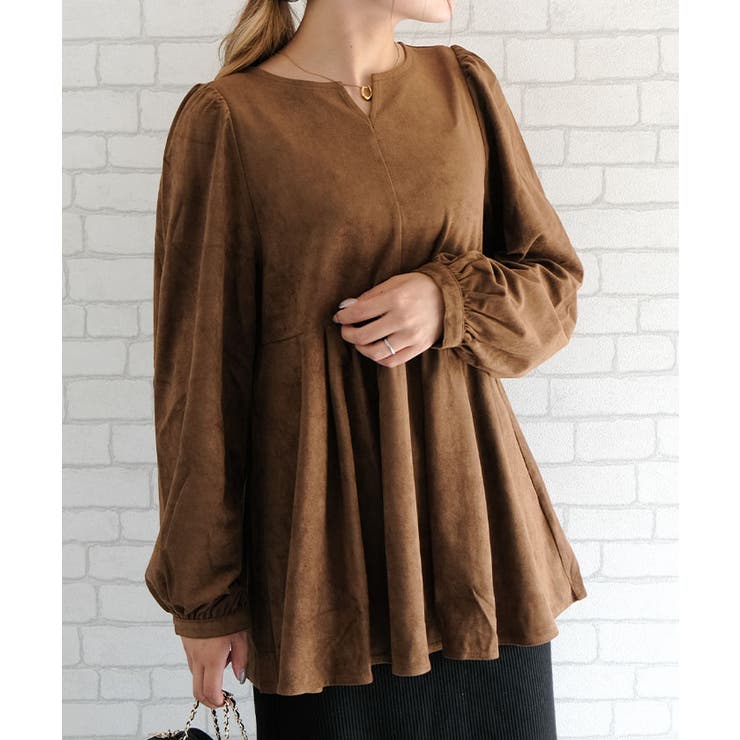 スエードキーネックペプラムトップス  レディース 春 秋 冬 M | aquagarage | 詳細画像18 