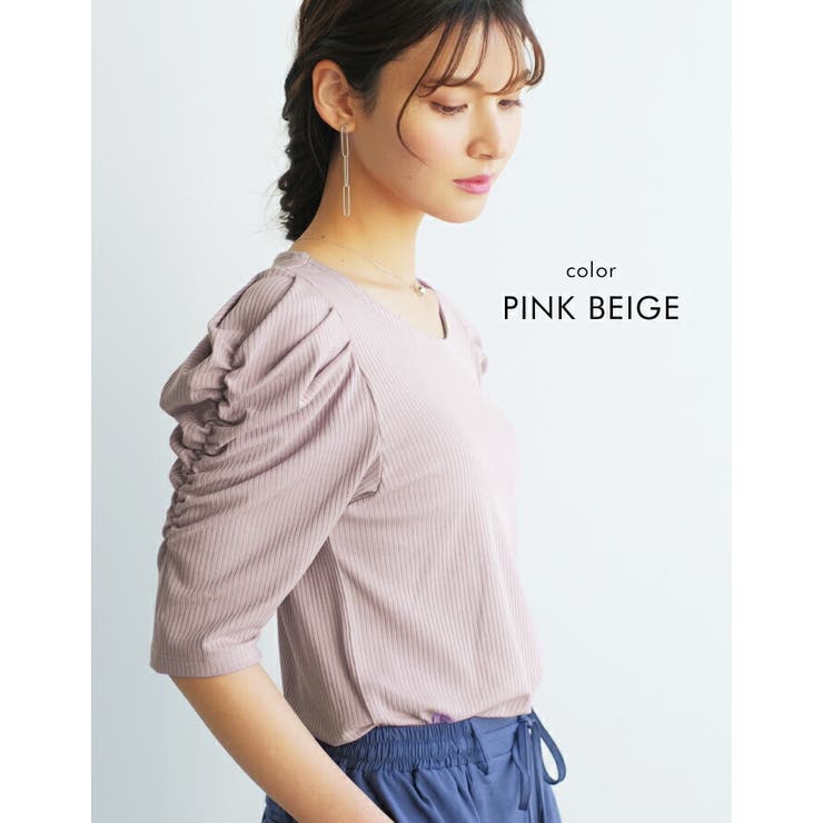 袖のシャーリングが目を引く！テレコリブパワショルトップス | aquagarage | 詳細画像13 