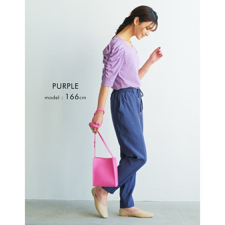 袖のシャーリングが目を引く！テレコリブパワショルトップス | aquagarage | 詳細画像14 