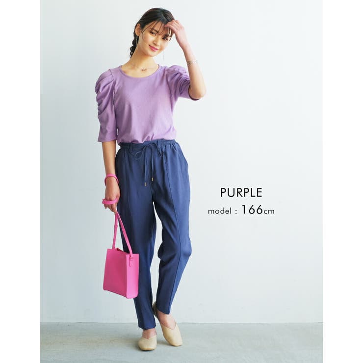 袖のシャーリングが目を引く！テレコリブパワショルトップス | aquagarage | 詳細画像16 