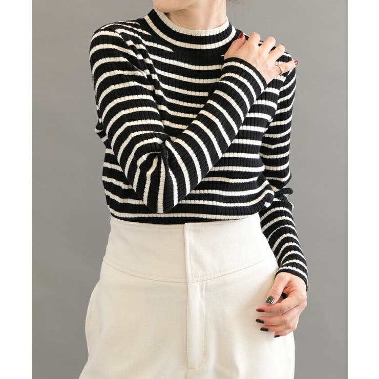 柔らかな生地で肌触りのいいボーダー柄ハイネックカットソー | aquagarage | 詳細画像14 