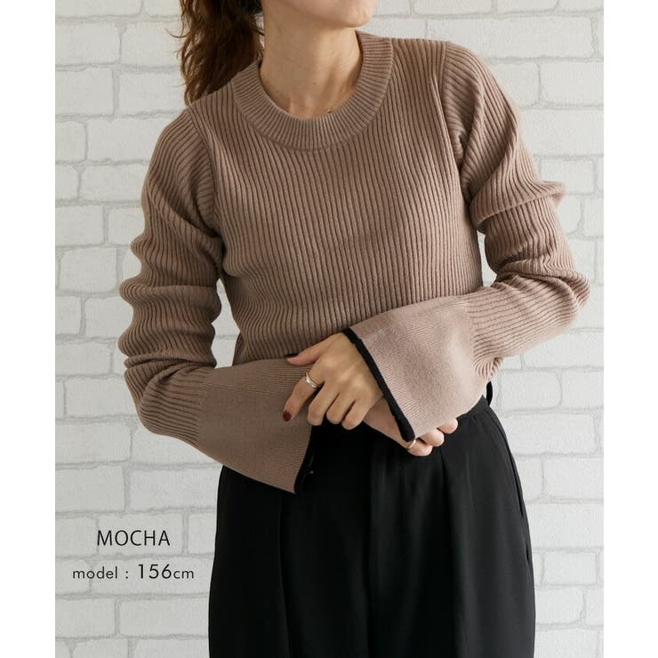 袖口の配色デザインがポイントのリブニット | aquagarage | 詳細画像16 