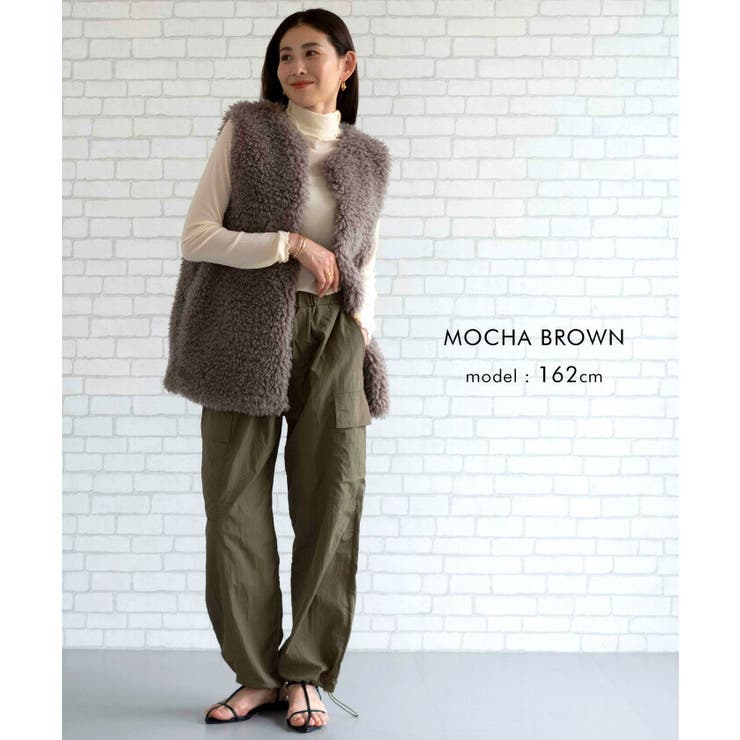 プードルフェイクファーロングベスト 春 秋 冬 M[品番：QU000007686