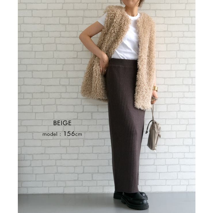 プードルフェイクファーロングベスト 春 秋 冬 M[品番：QU000007686