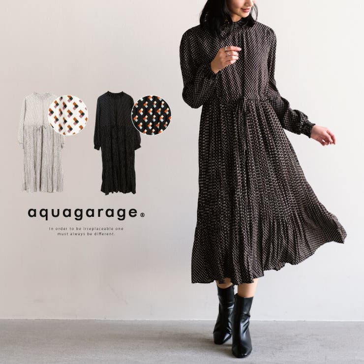 1枚着るだけでコーディネートが即完成♪総柄細プリーツワンピース | aquagarage | 詳細画像1 