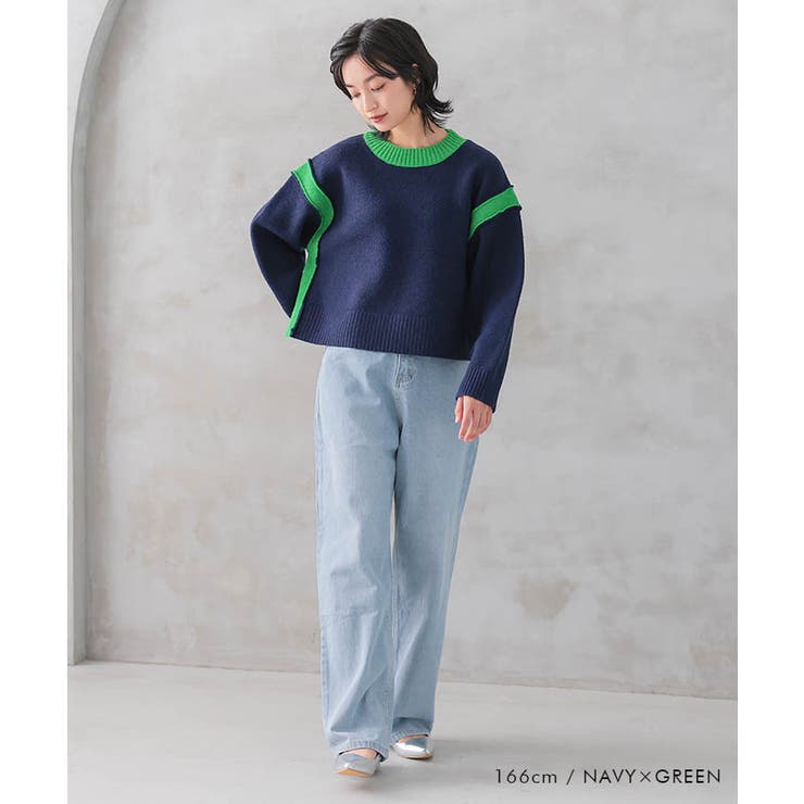 バイカラーラインニットトップス レディース  秋 冬 | aquagarage | 詳細画像6 